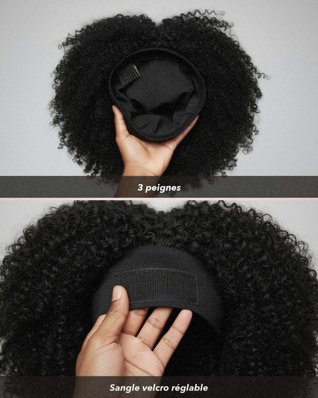 Perruque bandeau crépue kinky curly détails de la perruque en gros plan