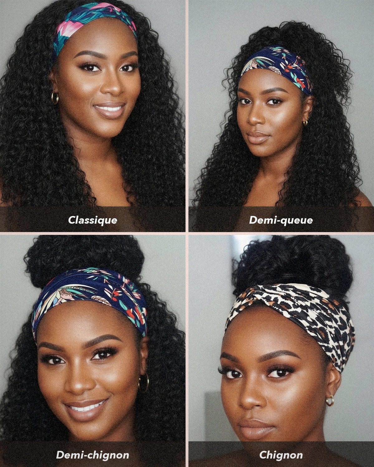 Perruque bandeau bouclée deep wave détails de la perruque en gros plan