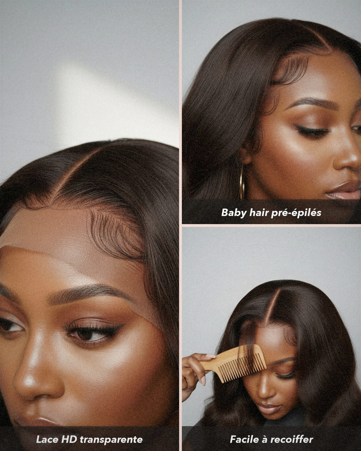 Perruque lace frontale HD 13x4 body wave brun chocolat détails de la perruque en gros plan